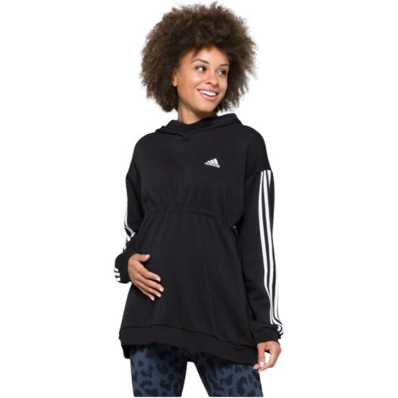 Adidas Cotton 3-Stripes Maternity Hoodie Women's Black Hooded Sweatshirt XS - Picture 3 of 10